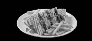 Cheese And Mushroom Club Sandwich With French Fries