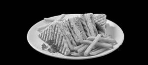 Grilled Chicken And Egg Club Sandwich With French Fries