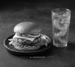 Veg burger + peach iced tea