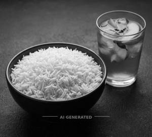 Steamed rice + peach iced tea