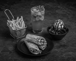 2 Veg Roll + Hot Brownie Sundae + Lemonade+ French Fries
