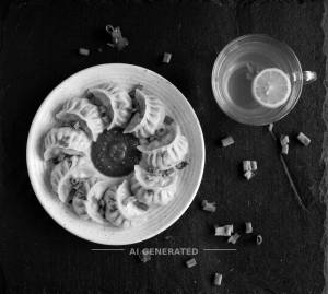 Chicken momos + Lemon tea