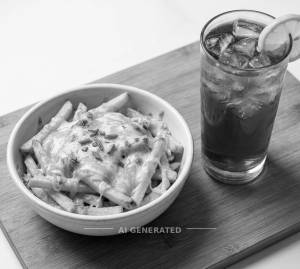 Cheesy fries + Plain iced tea