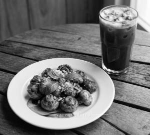 Pesto Mushroom + Cold Coffee