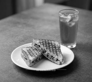 Veg grilled sandwich + peach iced tea