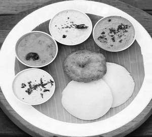 Idly [3 pieces], vada [1 piece]