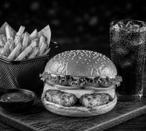 Paneer Burger + French Fries + Soft Drink