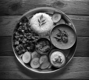 Dal Rice Bhindi Bhujia+Pickle