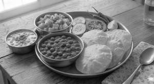 Poori Chole Kaddu Thali ( Home Style , Atta Poori)