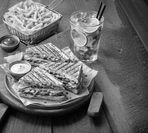 Veg sandwich + fries + lomen juice