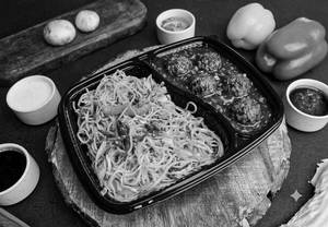 Chili Garlic Veg Noodles With Veg Manchurian Gravy