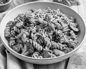 Gluten-free Fusilii/red Lentil/whole Wheat Pesto Pasta With Veggies  & Vegan Cheese