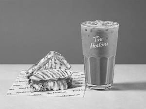 Iced Jaggery Protein Latte & Chicken & Cheese Melt