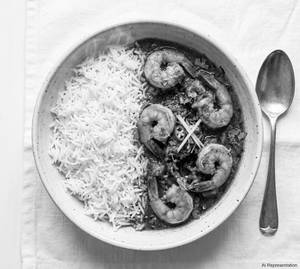 White Rice With Prawn Curry