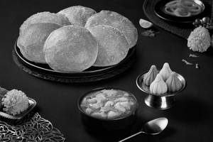 Poori with Aloo Hing and Dessert Meal (Serves 2)