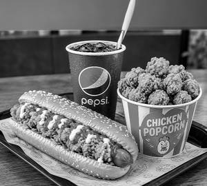 1 Chicken Hot Dog + 8 Chicken Popcorn + 1 Soft Drink