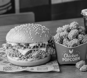 1 Chicken Patty Burger + 6 Chicken Popcorn + 1 Soft Drink