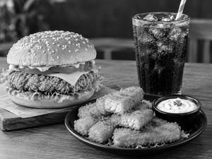 1 Chicken Patty Burger + 5 Fish Finger + 1 Soft Drink