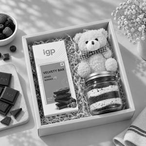 Teddy with Velvety Treat Hamper