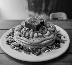 Dry fruit brownie stack pancakes
