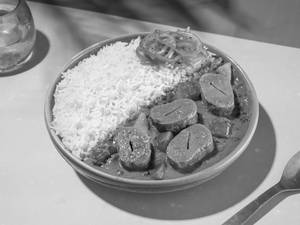 Steam Rice with Kadhai Soya chaap