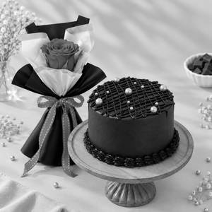 Truffle Bento Cake & Single Red Rose Bouquet
