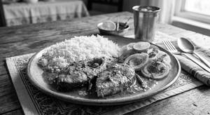 Rohu Fish Curry & Steamed Rice With Salad