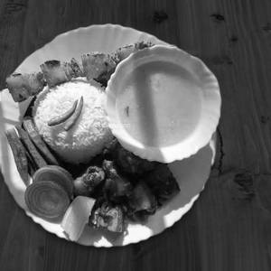 Pork With Axone Thali (Rice,Dal,Steam Veg,Chutney,pappad)