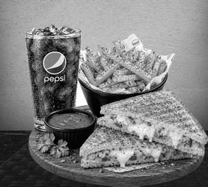 Aloo Cheese Sandwich + Soft Drink Pepsi 400 Ml + Peri peri masala French Fries = The meal combo