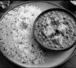 Steamed Basmati Rice With Matar Paneer ( no onion no garlic )