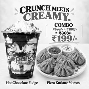 Hot Chocolate Fudge + Pizza Kurkure Momos