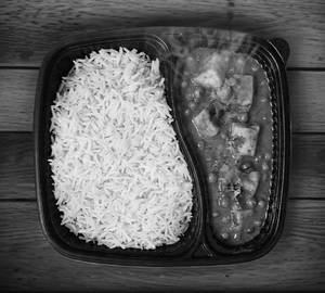 Matar Paneer With Rice In Tray