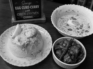 Sang's Special Egg Curd Curry With Rice And Chicken