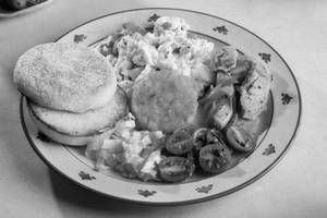 Scrambled Eggs and Sausage Breakfast