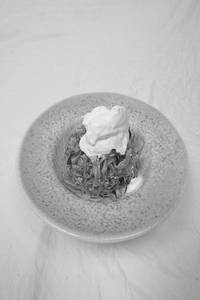 Honey Glazed Noodles With Ice Cream And Toffee Sauce