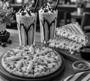 2 Blueberry Shake + Cheese & Corn Sandwich + Baby Corn Pizza