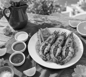 Grilled Tiger Prawns With Garlic Lemon Sauce