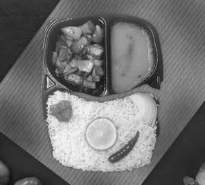 Steam Rice + Dal + Pork Dry Fry(4pcs) + Pickles + Lemon + Onion