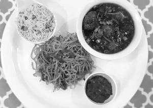 Veg Manchurian with fried rice noodles