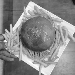 Veg Cheese Burger With French Fries(half)