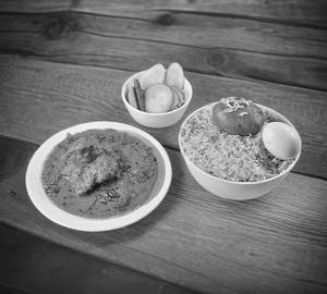 Egg Biryani with Chicken Chaap