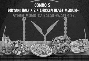 Half Biryani 1no + Chicken Blast Medium Pizza + Chicken Steam Momo 1no + Salad 1 + Water 1no