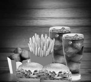 2 Veg Burger+ 1 Plain Fries + 8 Pcs Cheese Coin + 2 Coke 250 Ml
