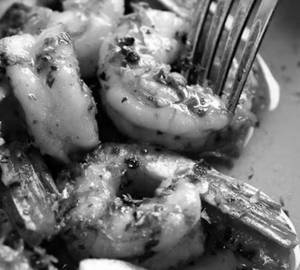 B B Q Grilled King Prawns, Al Olio Lemon Butter Sauce With Exotic Veggies