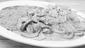 Mex Chicken Stroganoff 'Pollo Ala Crema' [ Herbed Rice With Chi,Jalapenos, Creamy Paprika Sauce]