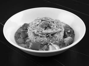 Burmese Lotus Root Curry Served With Spiced Pilaf Jasmine Rice (Vegan)