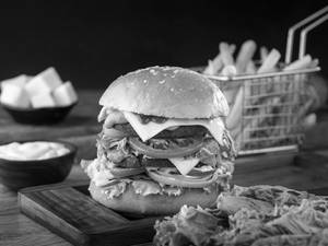 Double Patty Mega Burger with French Fries