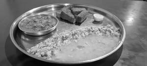 Dal Baati (Varan Baafle) (served with baingan bhaji)