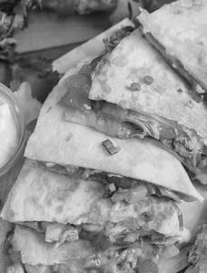 Quesadilla Tex Mex Al Olio Veg /chi / Mince Lamb/ prawns  [jalapenos,corn,bellpeppers,herbs]