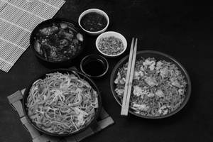 Chilli Chicken With Egg Fried Rice And Hakka Noodles Meal [Serves 1]